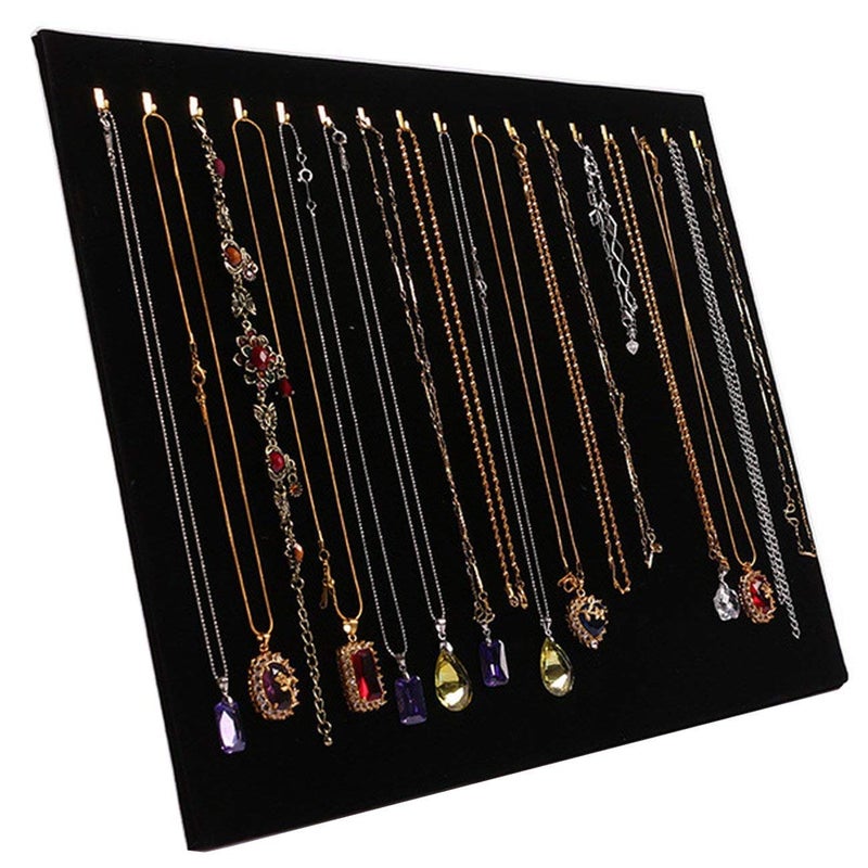 Jashem Necklace Display Jewelry Tray Organizer Pad Showcase Display Case 17 Hooks - Image 1